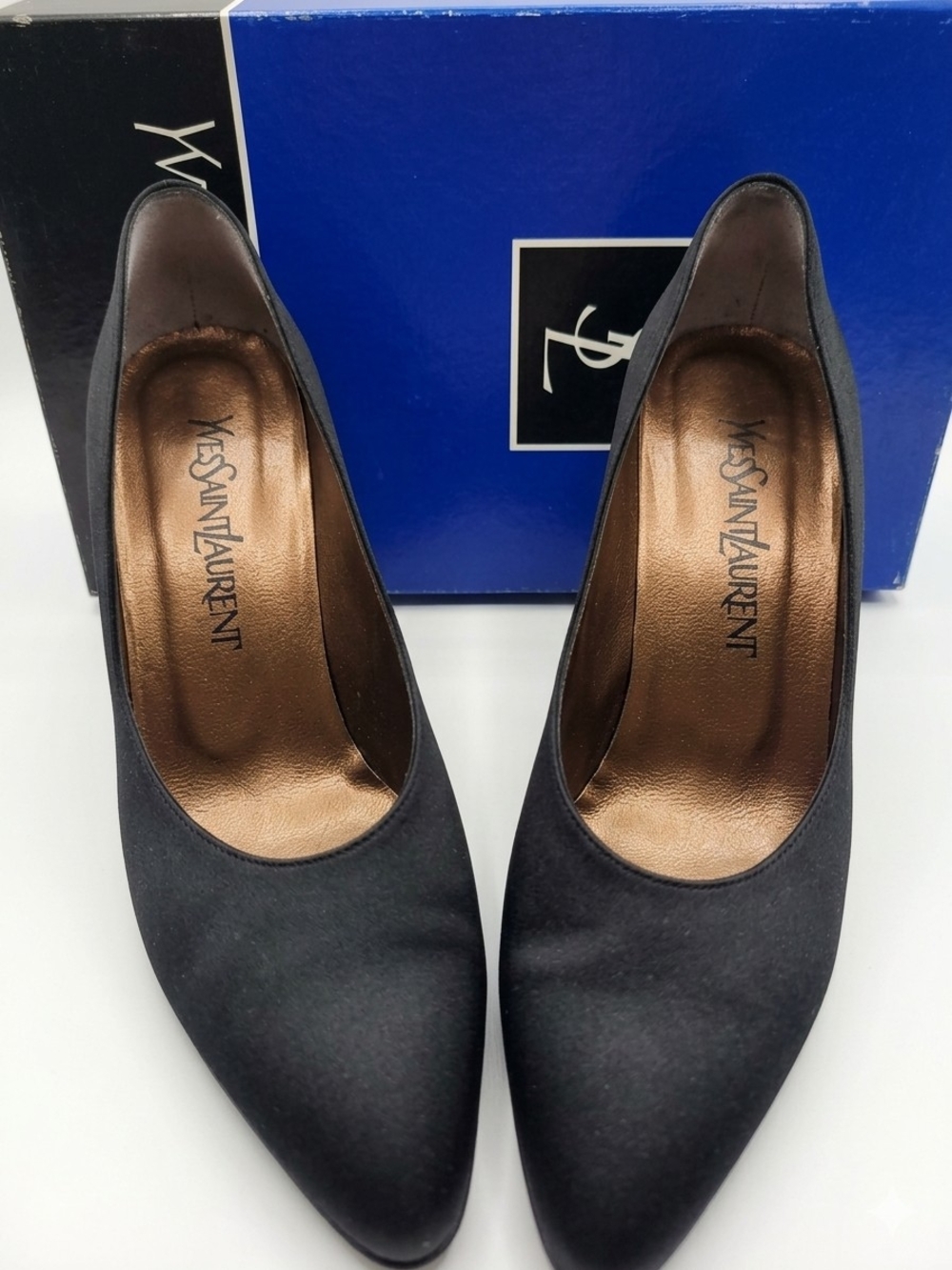 Vintage Yves Saint Laurent Black Satin Pointed Toe Pumps - Picture 1 of 8
